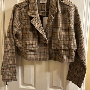 Sage Brown Plaid Women's Cropped Jacket. NWT